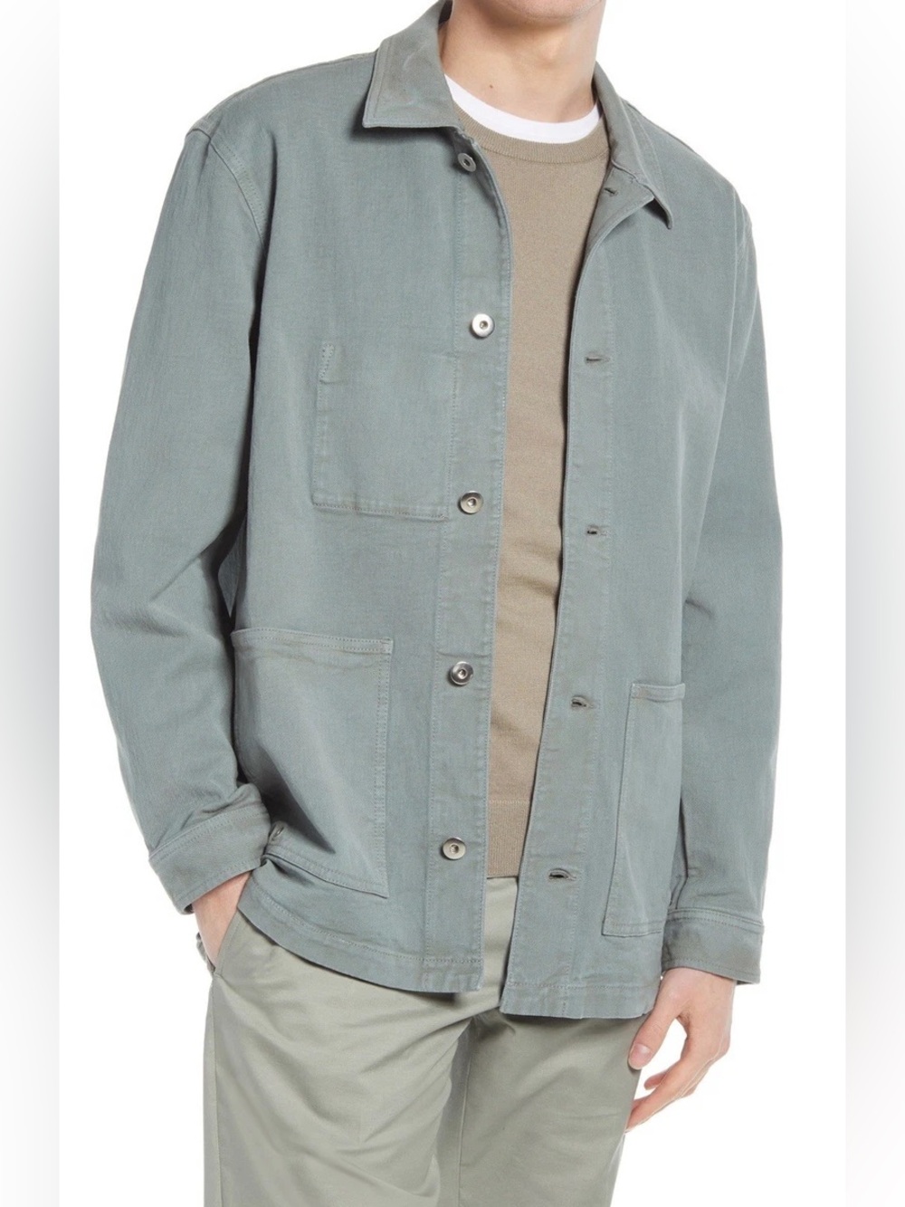 Club Monaco Men’s Tea Dyed Chore Jacket Sage Green Cotton Size M